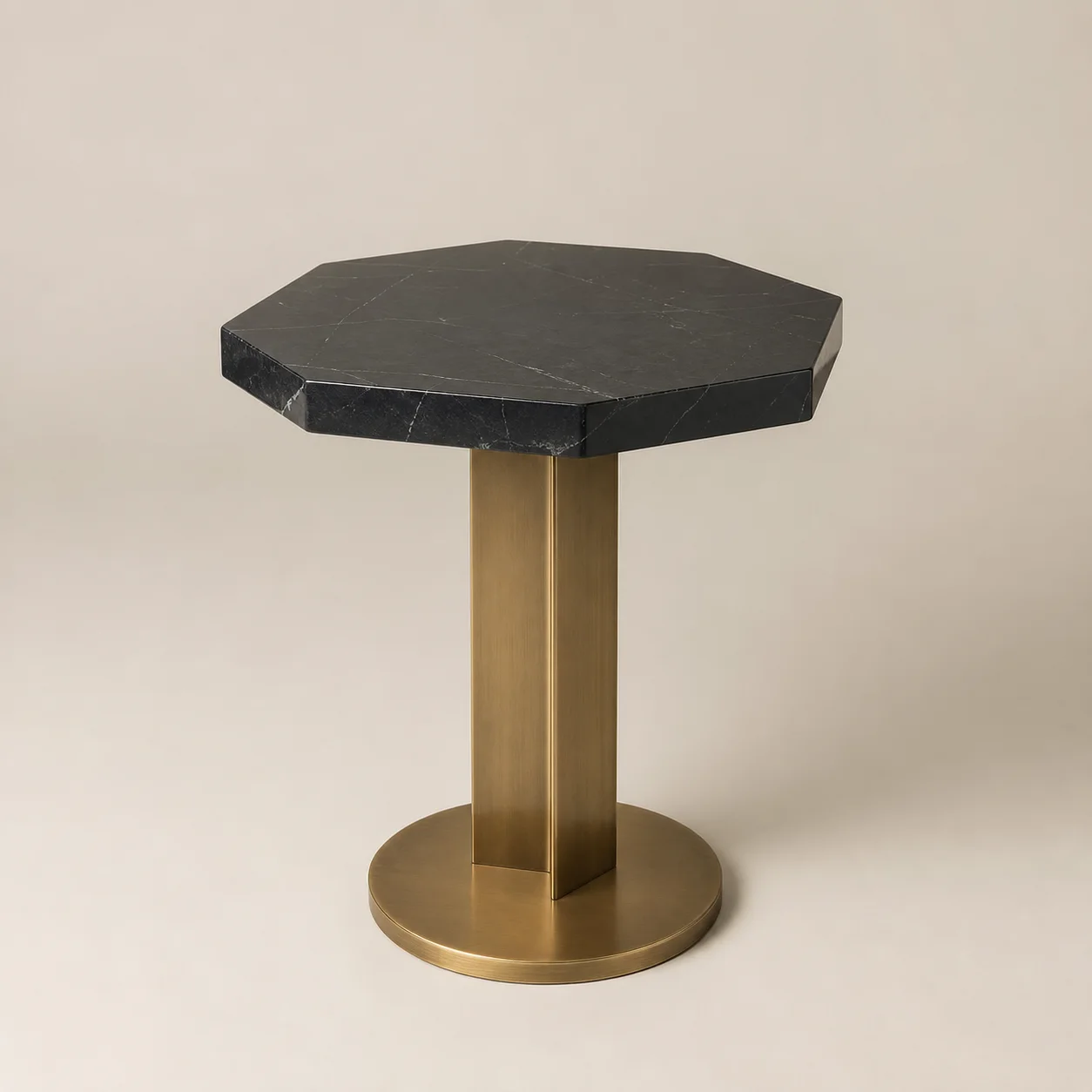 Facet Side Table studio concept visual in black stone, satin brass