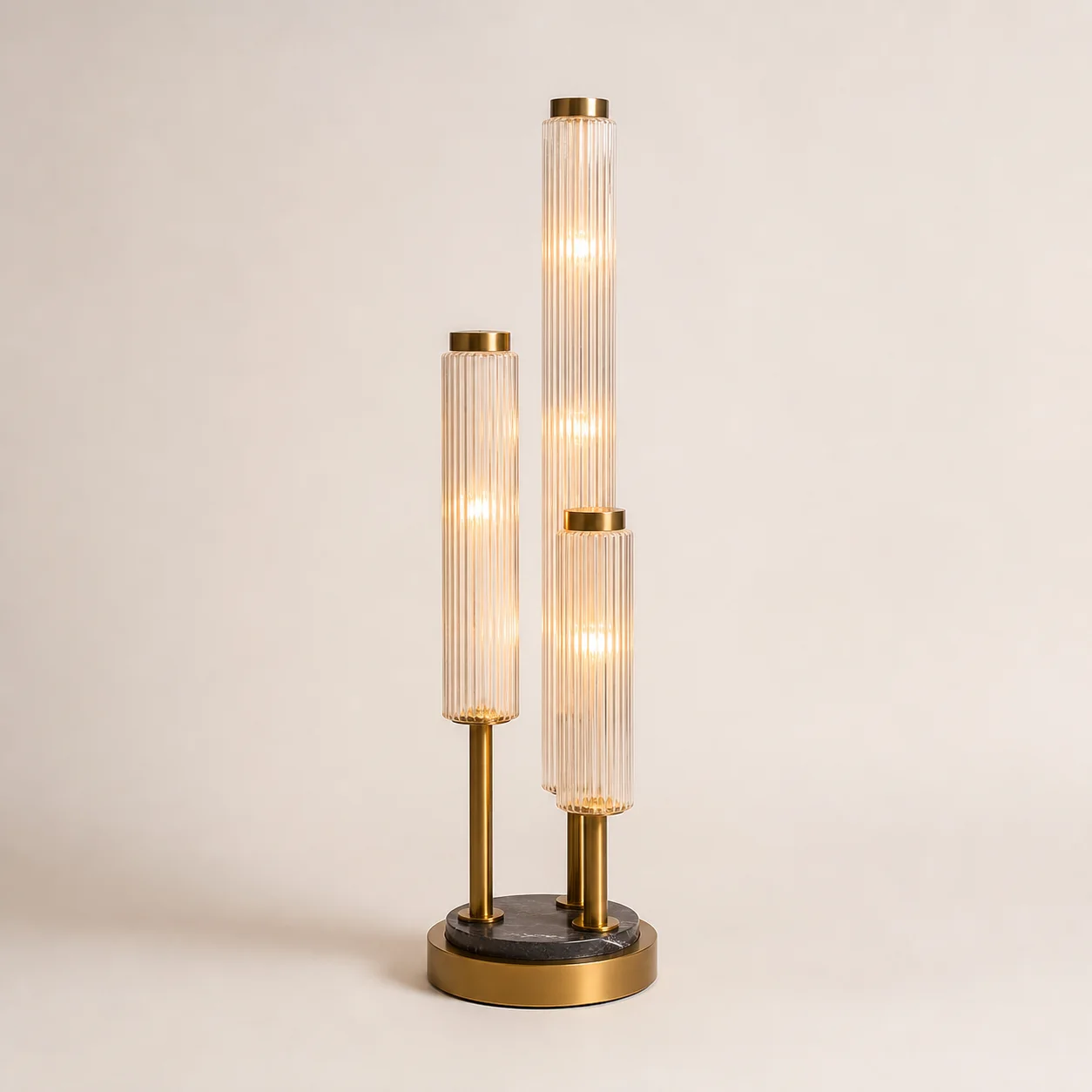 Lumière Floor Lamp studio concept visual in warm ribbed glass, satin brass