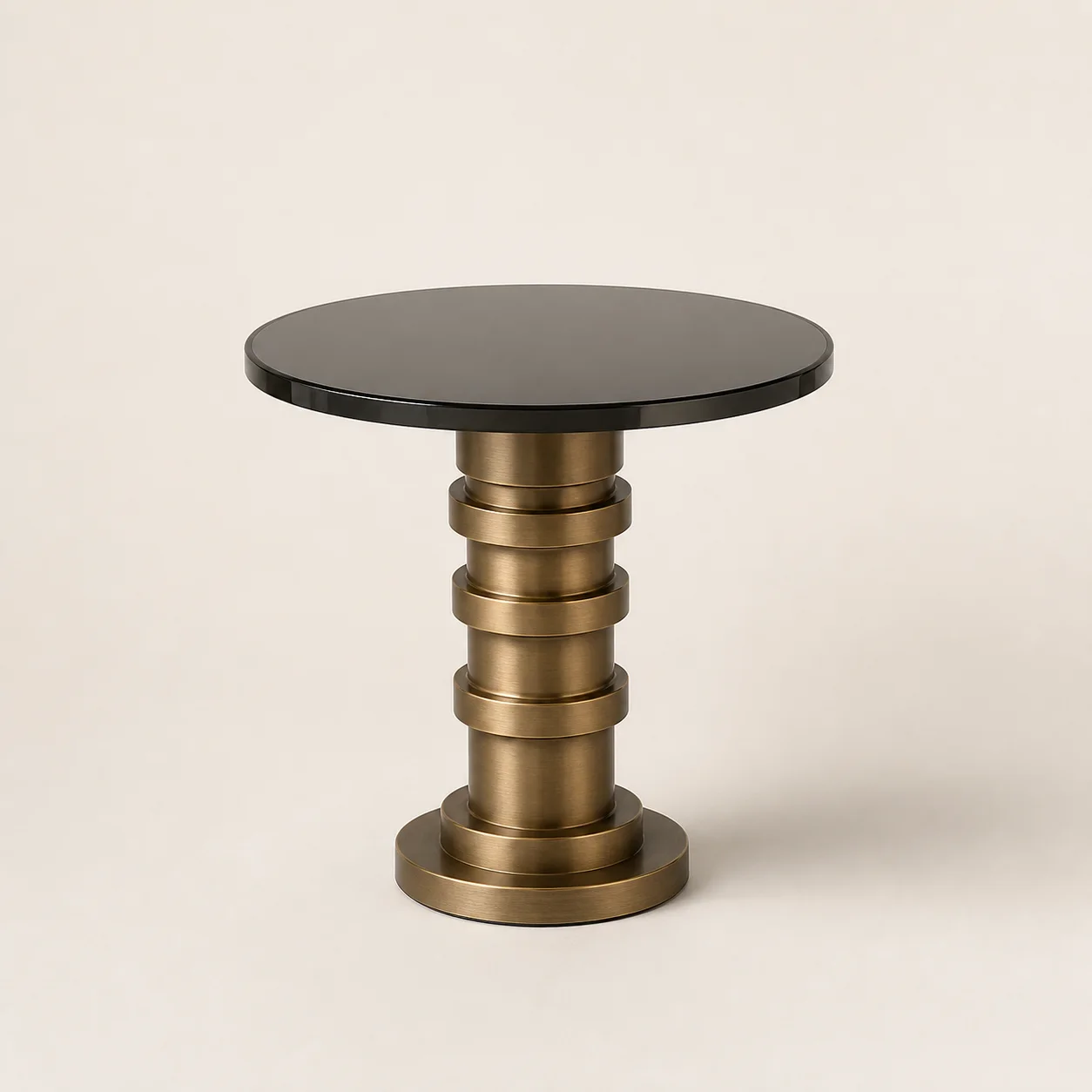 Tempo Cocktail Table studio concept visual in smoked black glass, satin brass