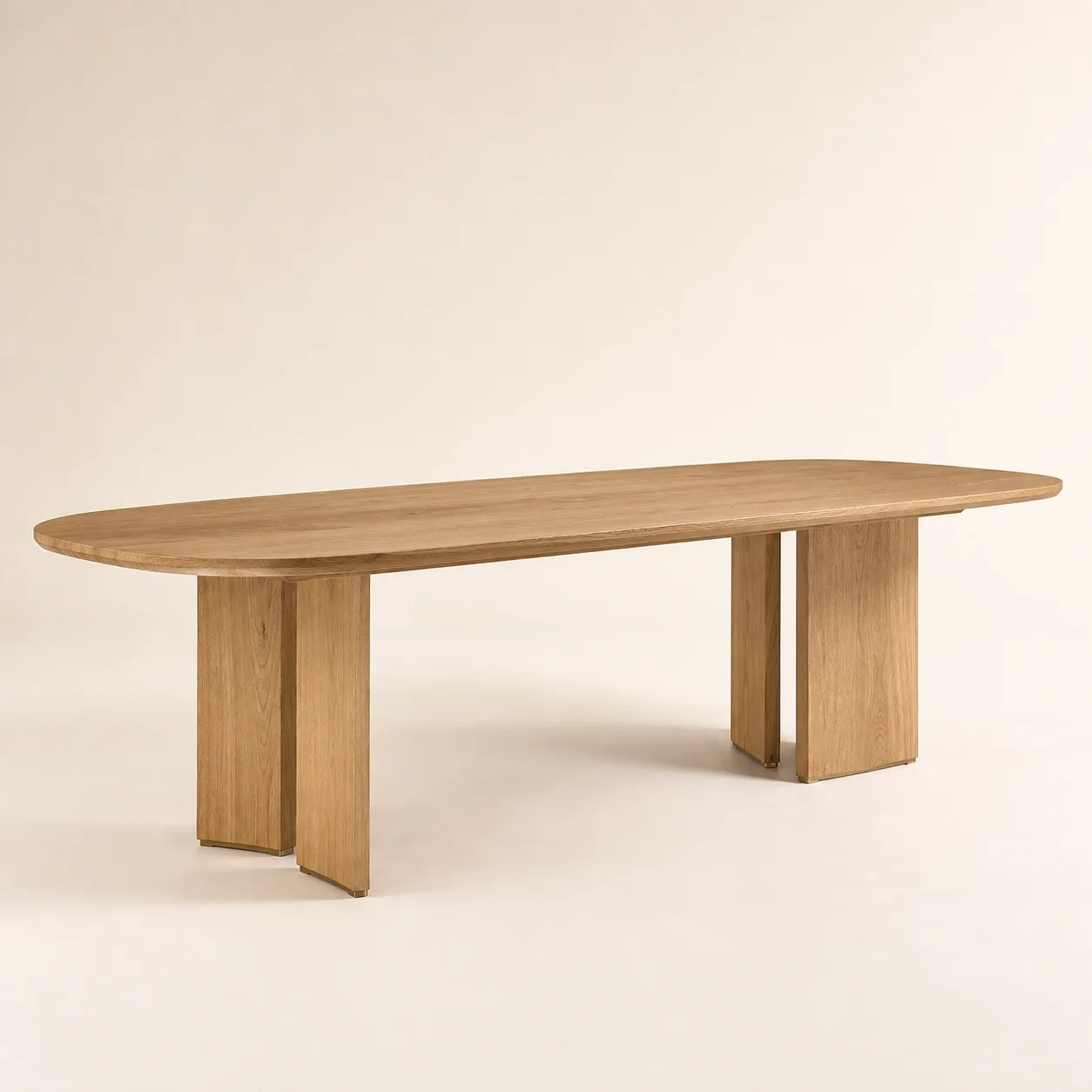 Grove Dining Table studio concept visual in natural oiled teak, bronze foot detail