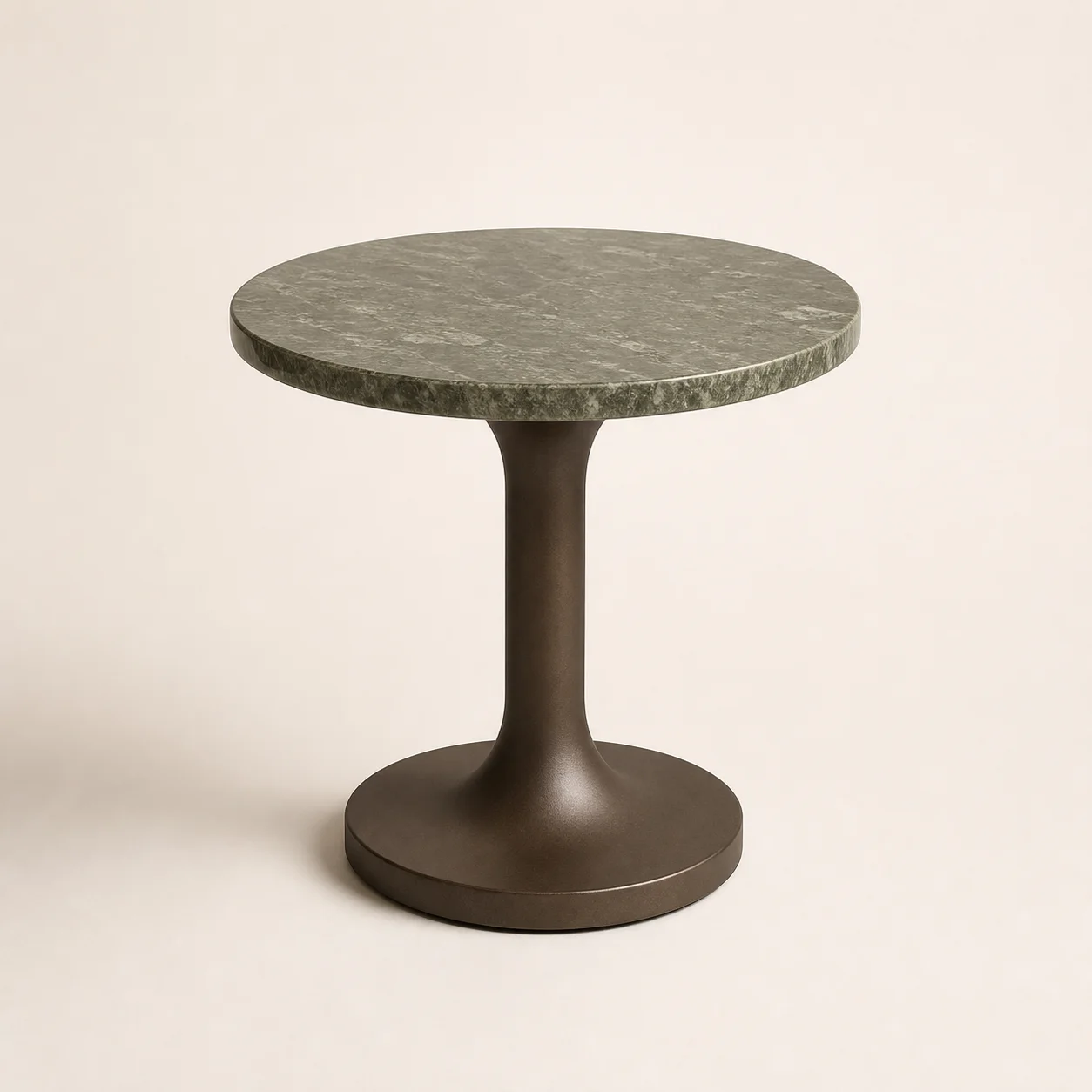 Parasol Outdoor Table studio concept visual in green stone top, dark-bronze base