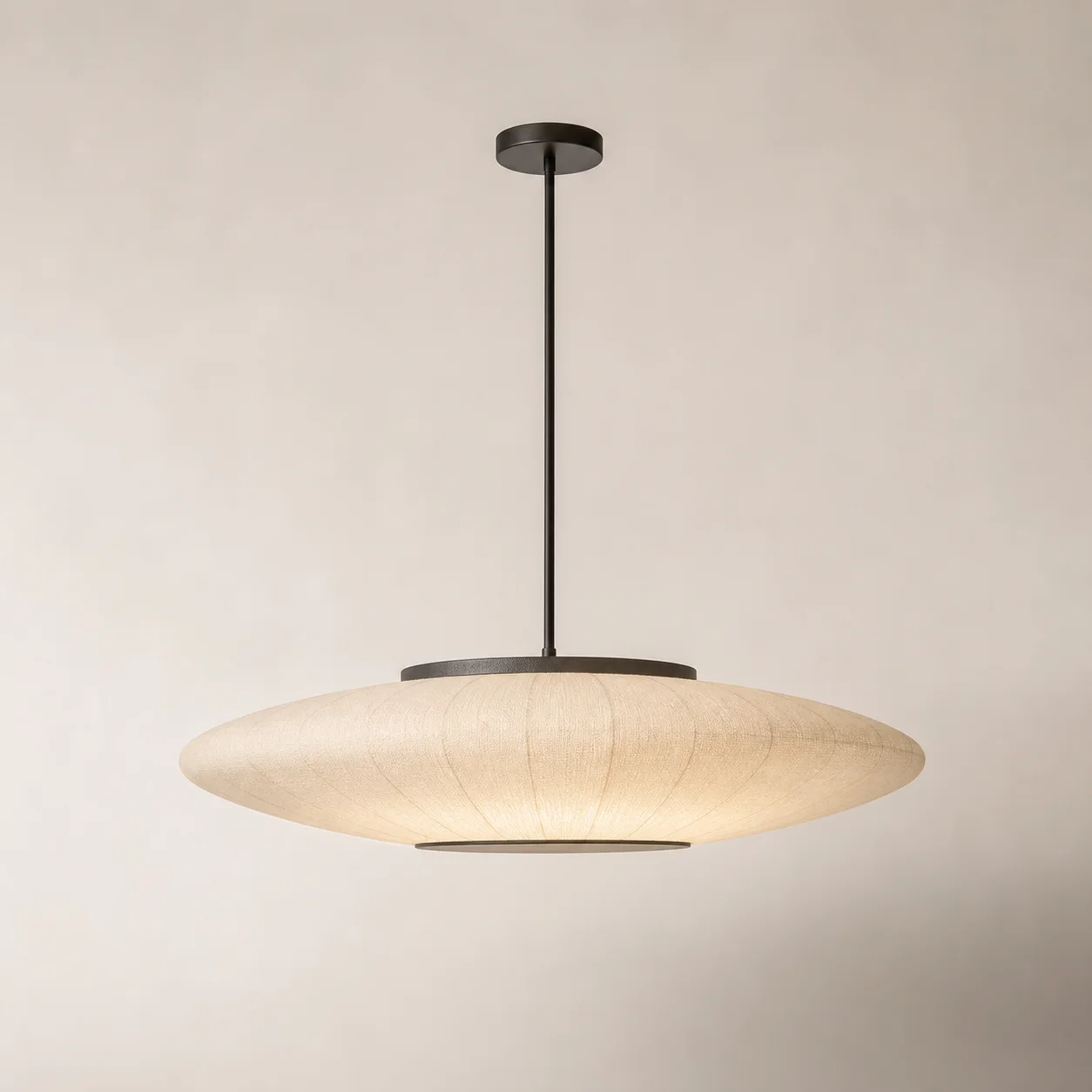 Lantern Pendant studio concept visual in warm-white paper, charcoal suspension