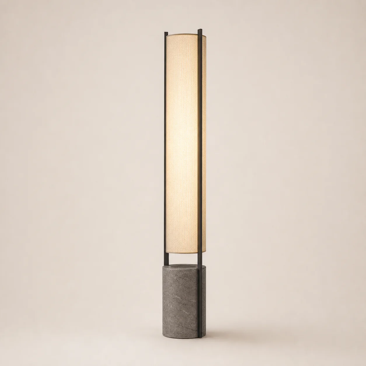 Mist Floor Lamp studio concept visual in warm-white paper, charcoal frame, grey stone