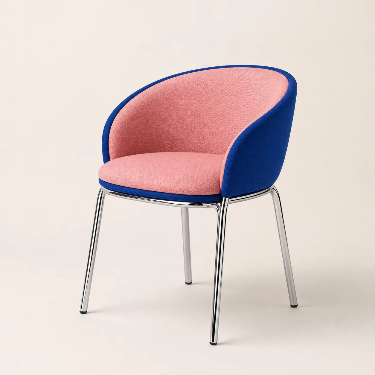 Flip Dining Chair studio concept visual in cobalt outer, pink inner, polished chrome