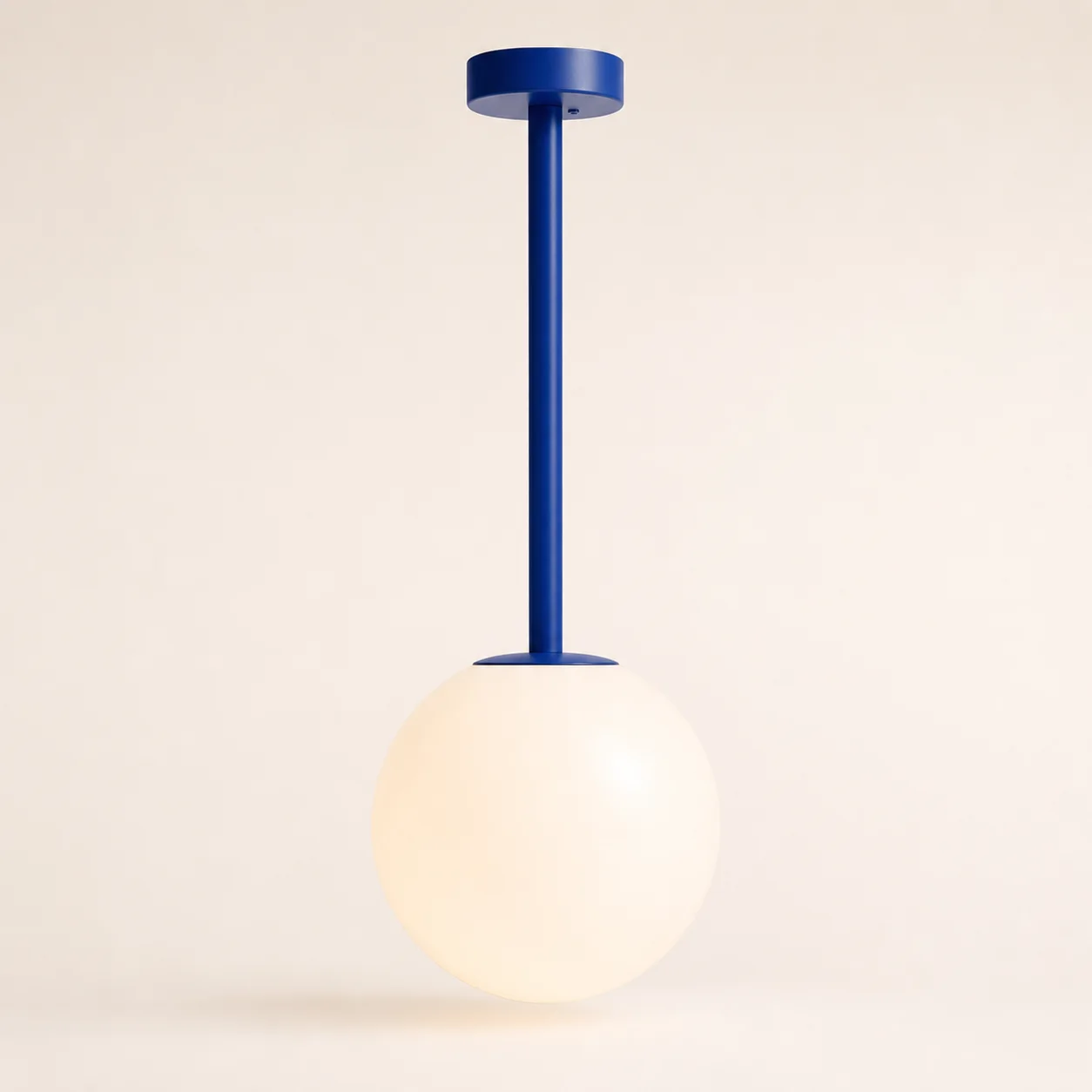 Lollipop Pendant studio concept visual in opal globe, cobalt or tomato stem