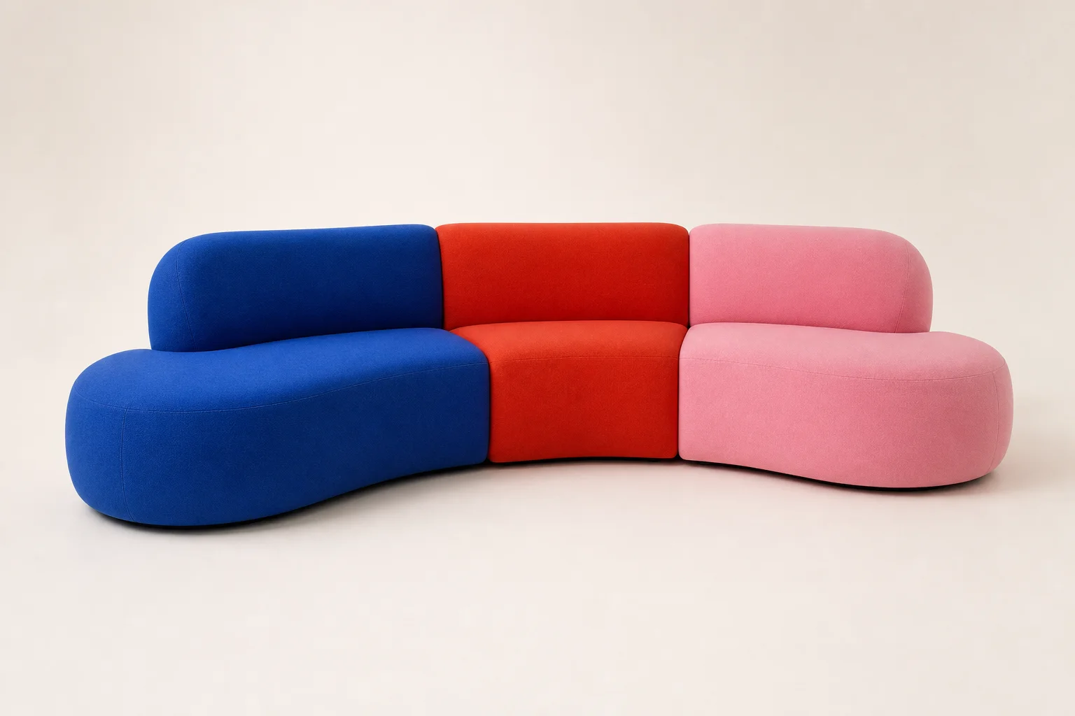 Loop Modular Sofa studio concept visual in cobalt, tomato and pink colour-block upholstery