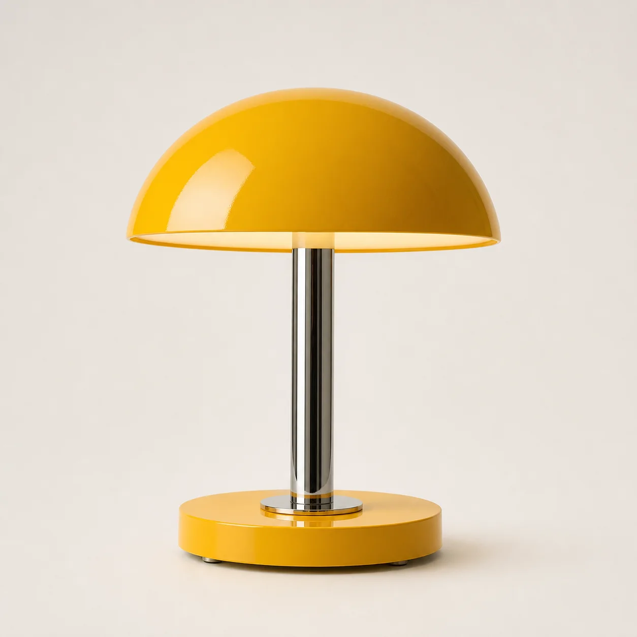 Pogo Mushroom Lamp studio concept visual in butter-yellow gloss, opal diffuser