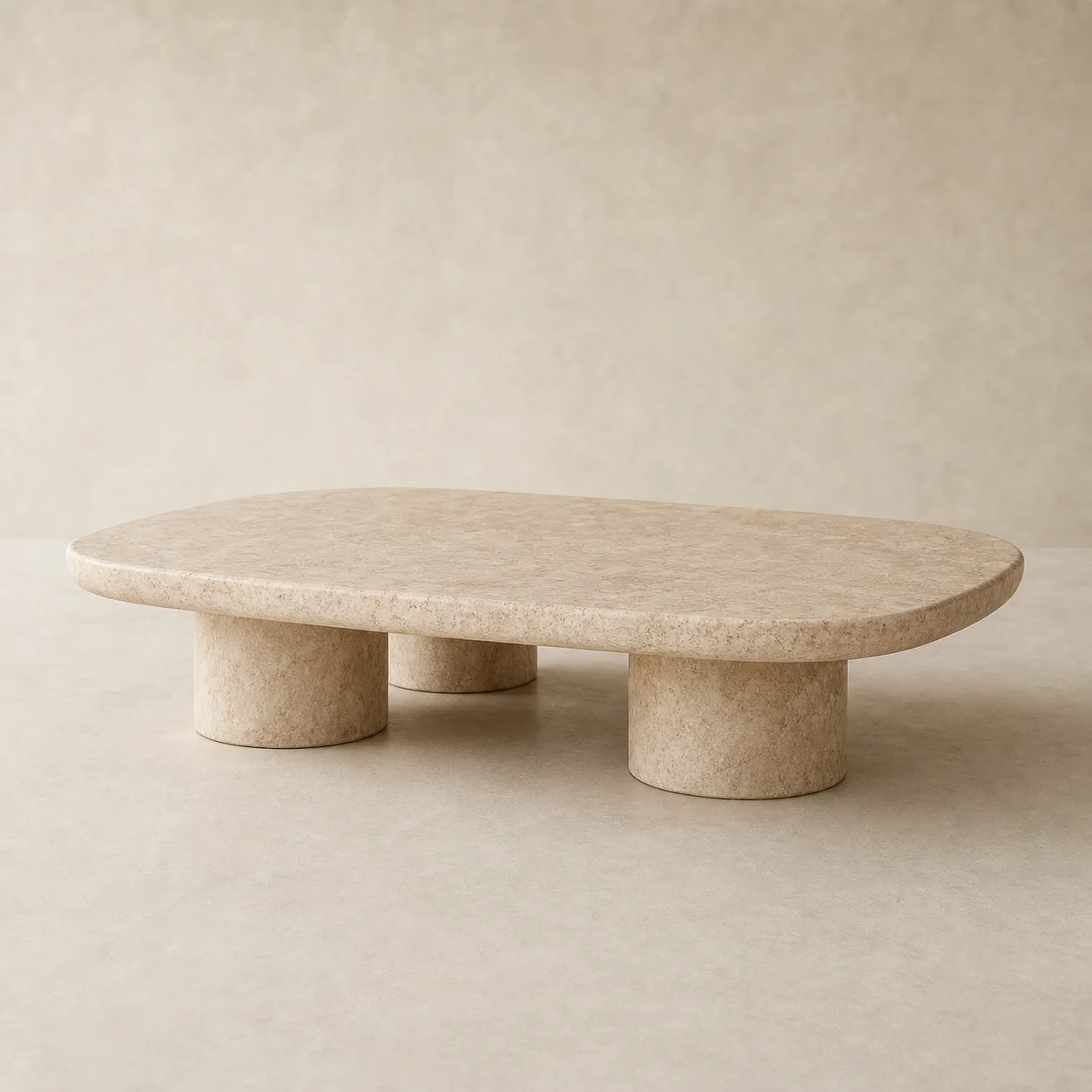 Canto Limestone Table studio concept visual in pale shell limestone, soft honed edge