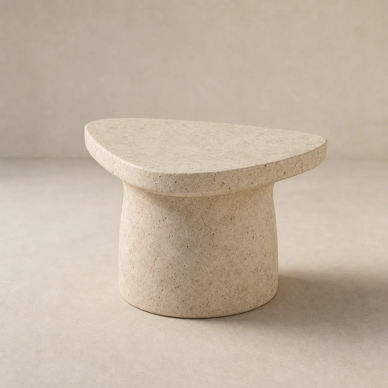 Piedra Cocktail Table studio concept visual in pale limestone, softly honed edge