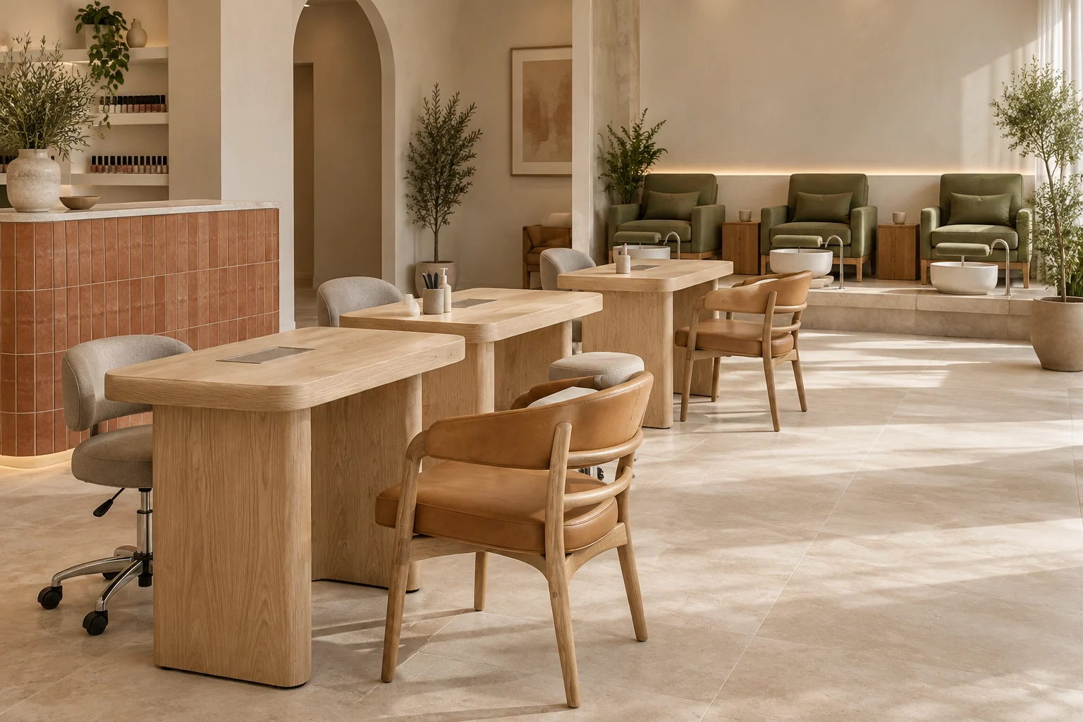 Warm Natural Nail Studio furniture concept interior