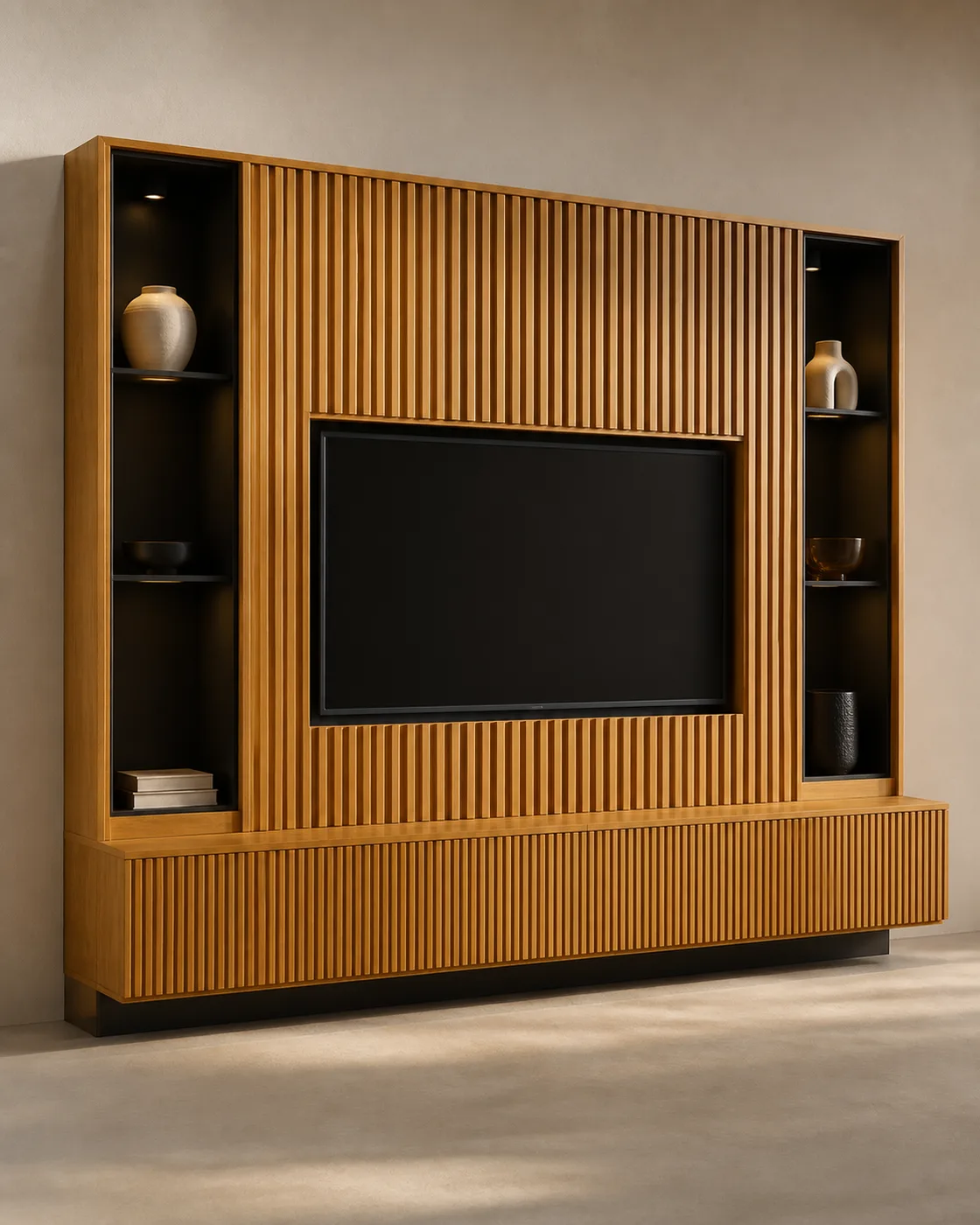 Fluted Wood Wall Panels applied to its dedicated furniture product