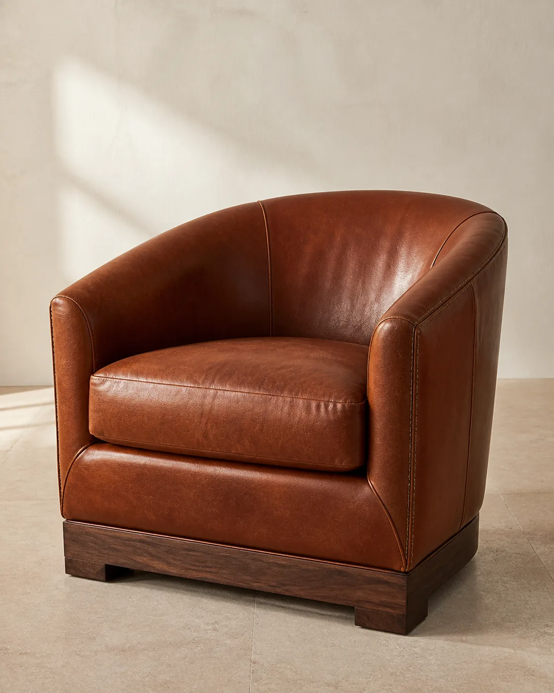 Full-Grain Cognac Leather applied to its dedicated furniture product