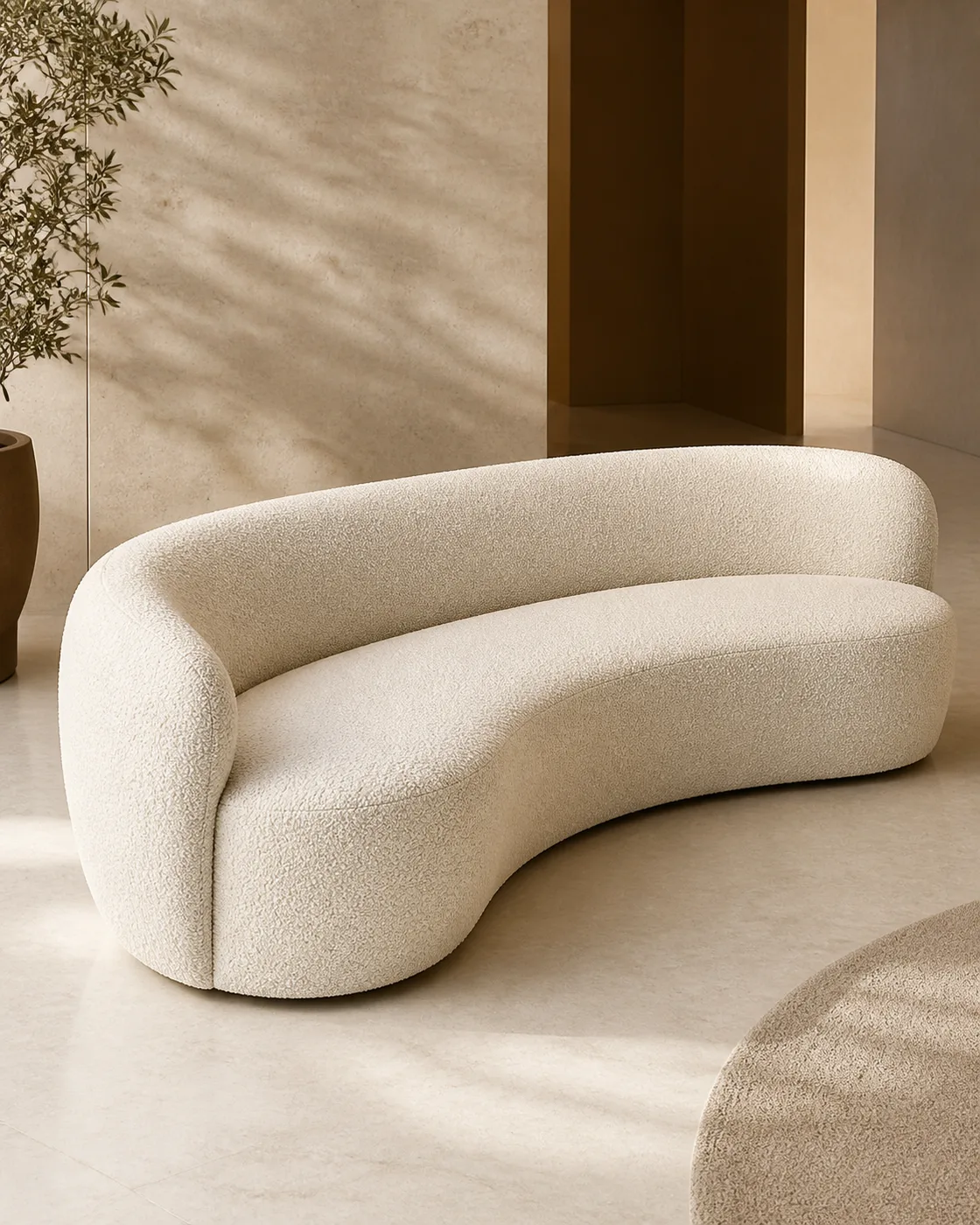 Ivory Bouclé Upholstery applied to its dedicated furniture product