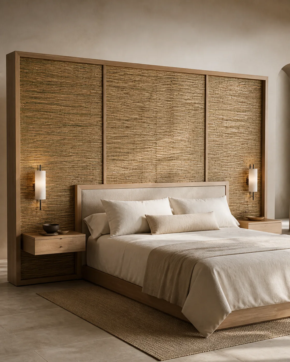 Natural Grasscloth Wallcovering applied to its dedicated furniture product