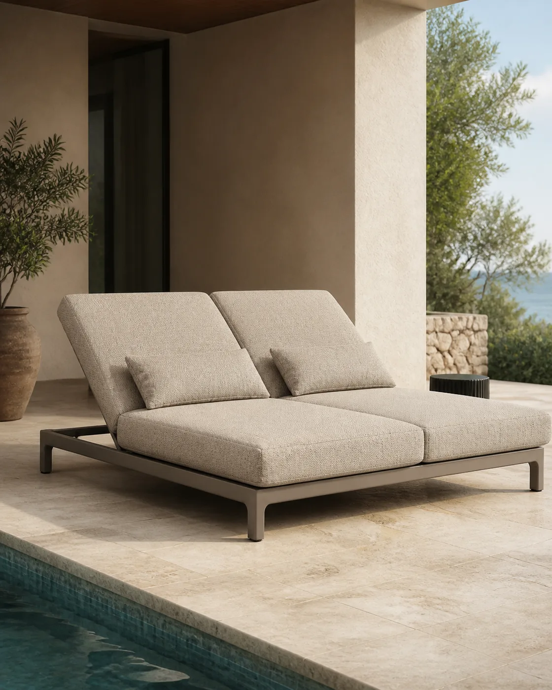 Solution-Dyed Outdoor Fabric applied to its dedicated furniture product