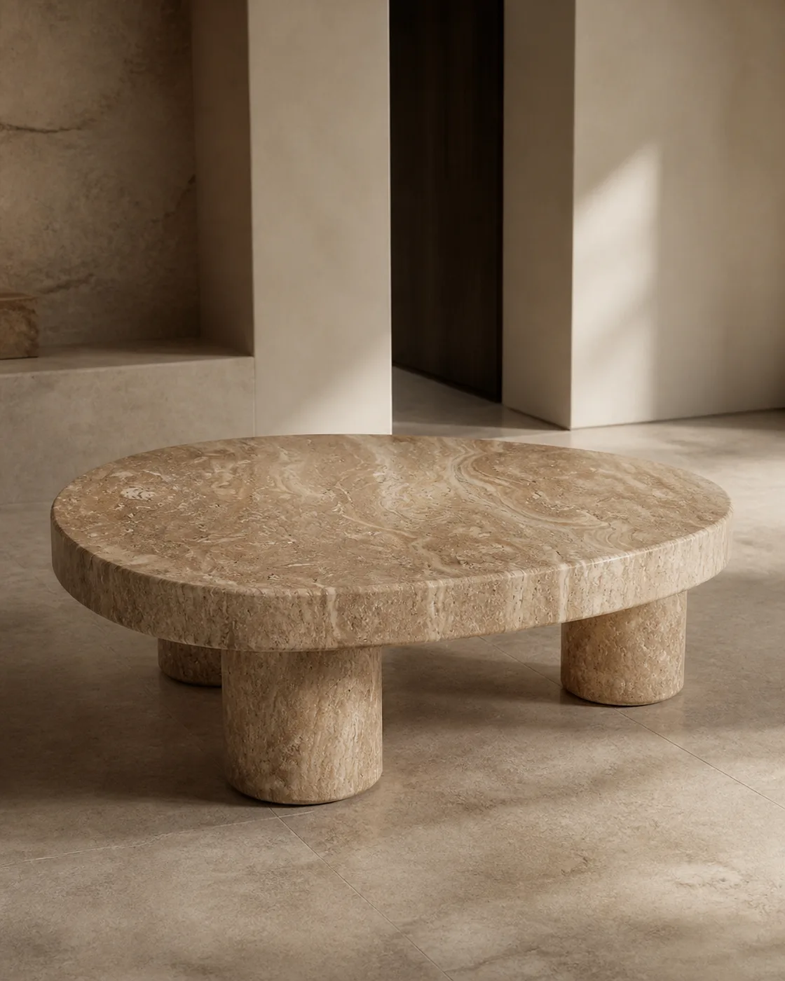 Travertine Noce applied to its dedicated furniture product