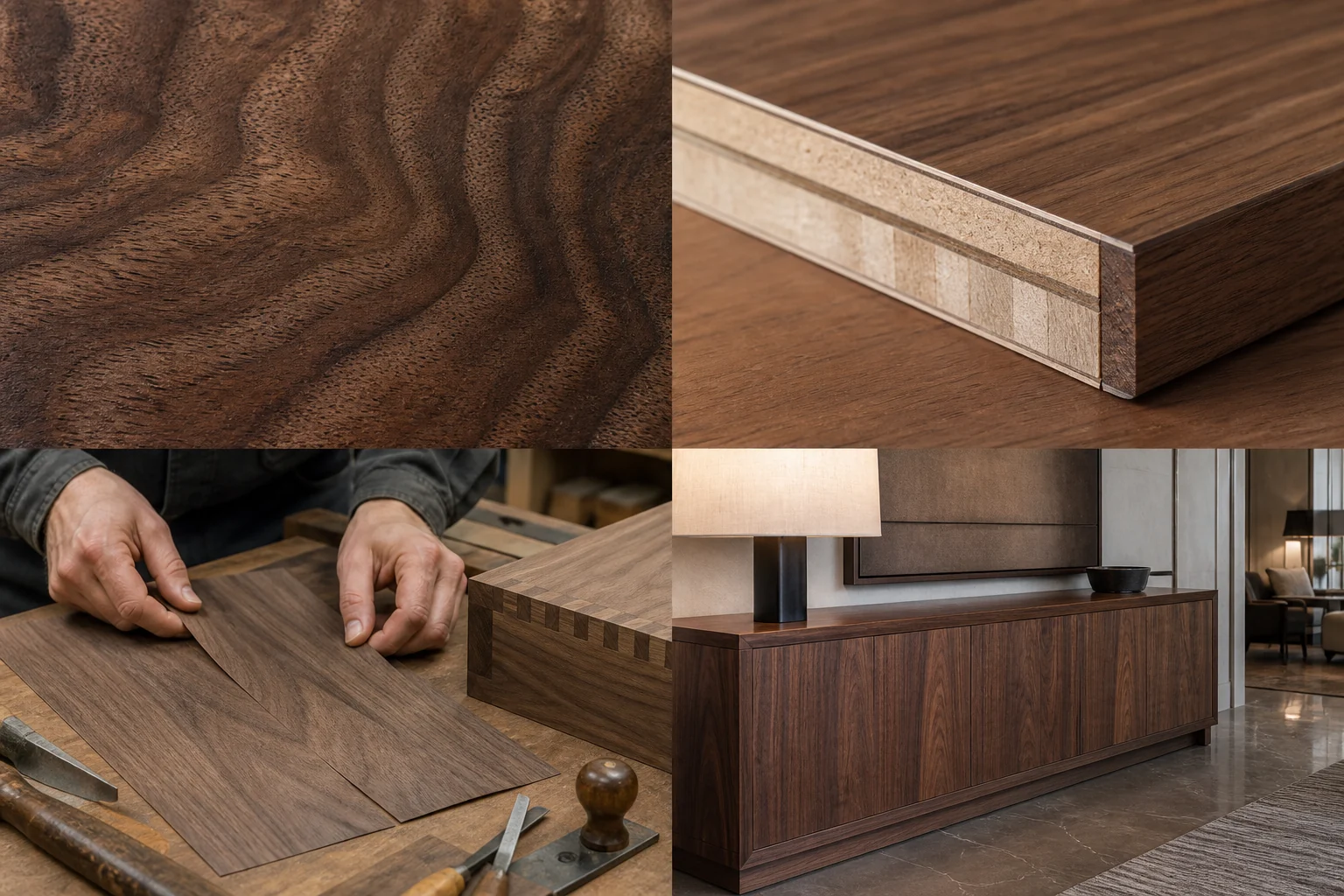 Wood Finishes — Application view: grain-matched completed casegood