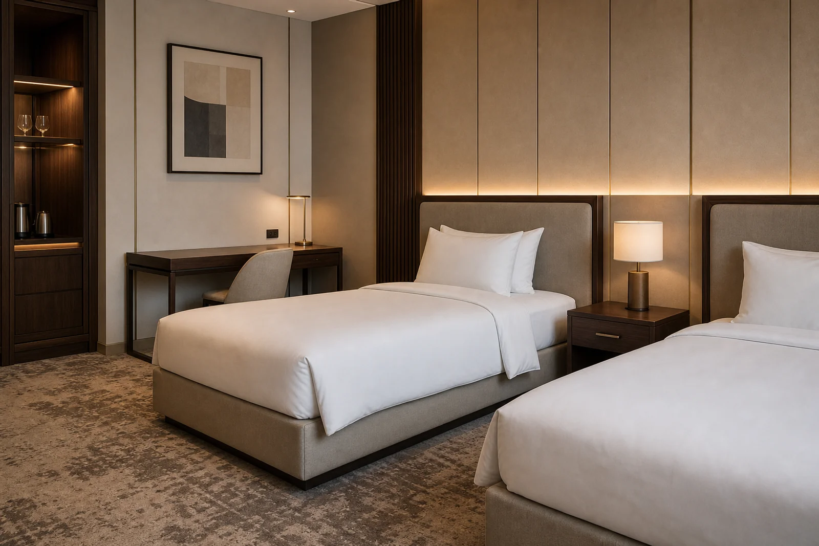 Single Bed in context - Hotel twin rooms, staff accommodation, residential bedrooms