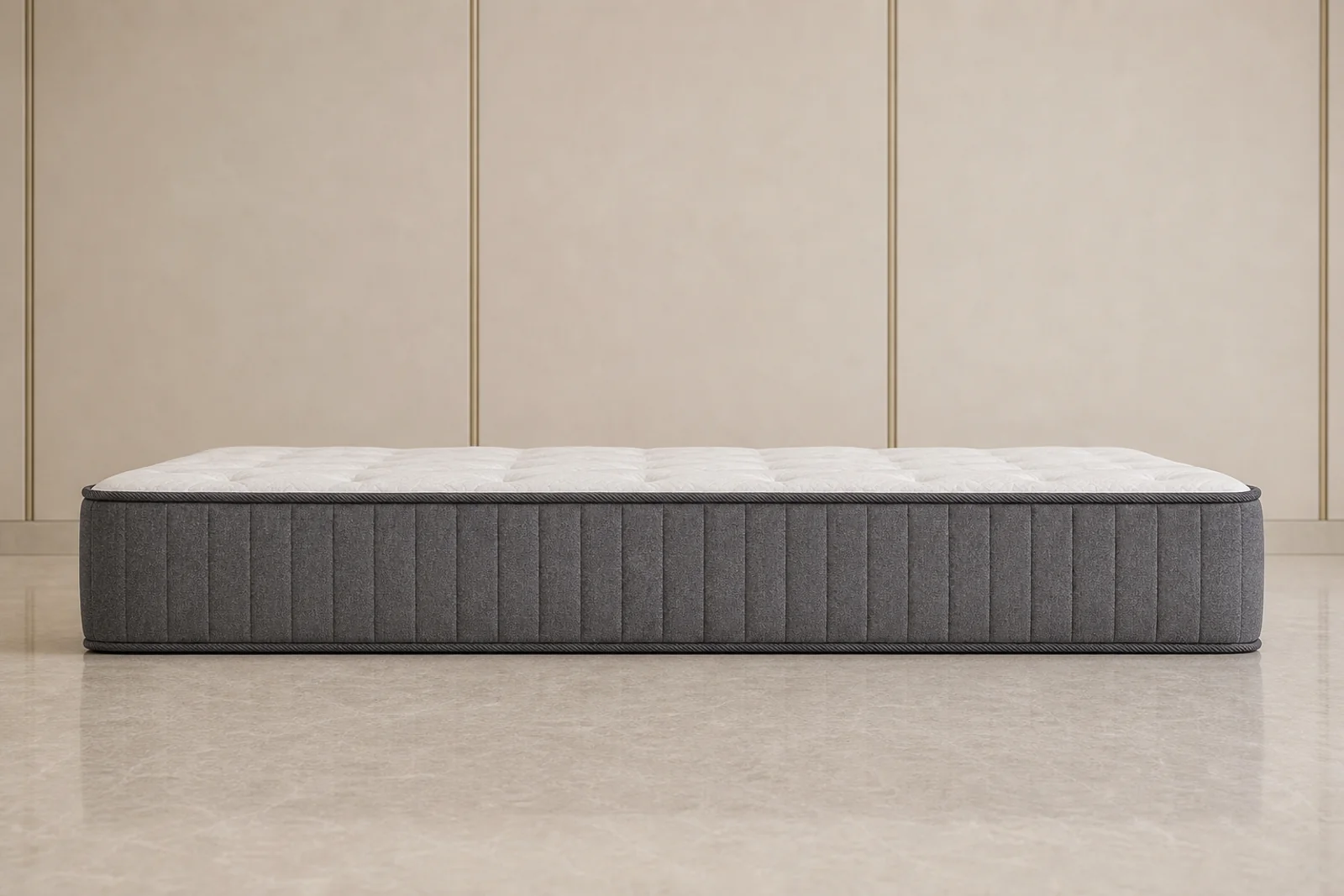 Mattress - King side profile - King hotel mattress with quilted white top and grey side panel