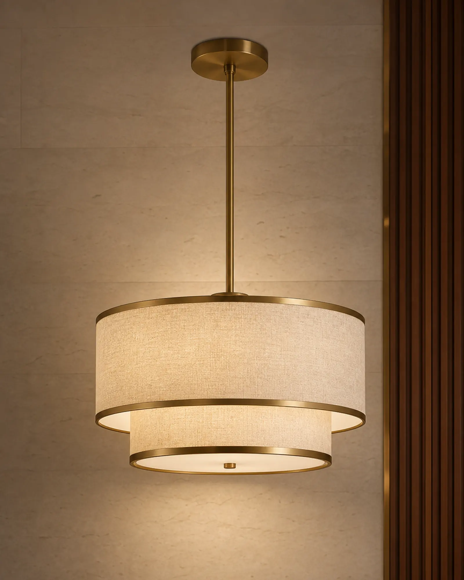 Pendant Light profile - Layered brass pendant light in a luxury hotel interior