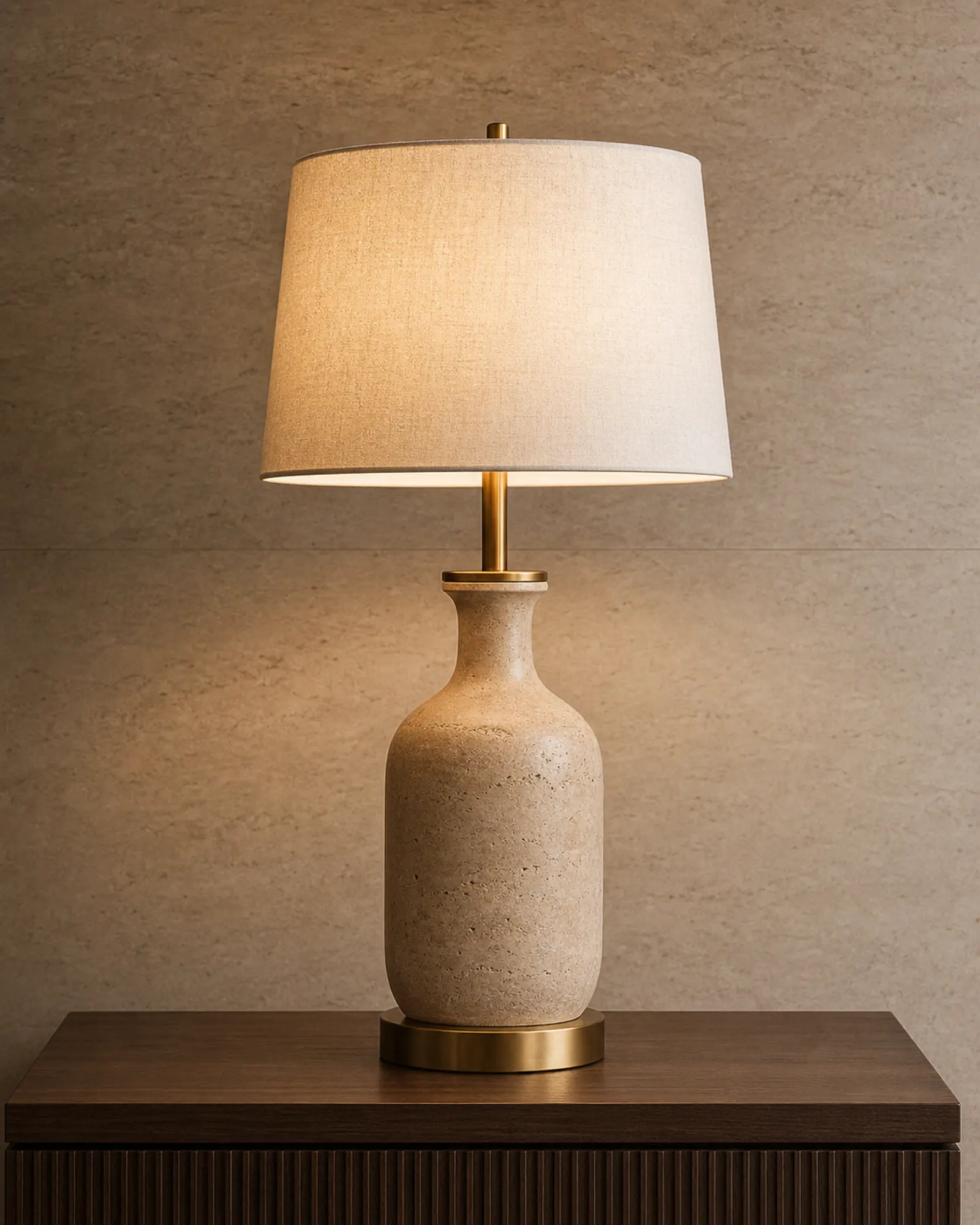 Table Lamp profile - Bespoke bedside table lamp with stone base and linen shade