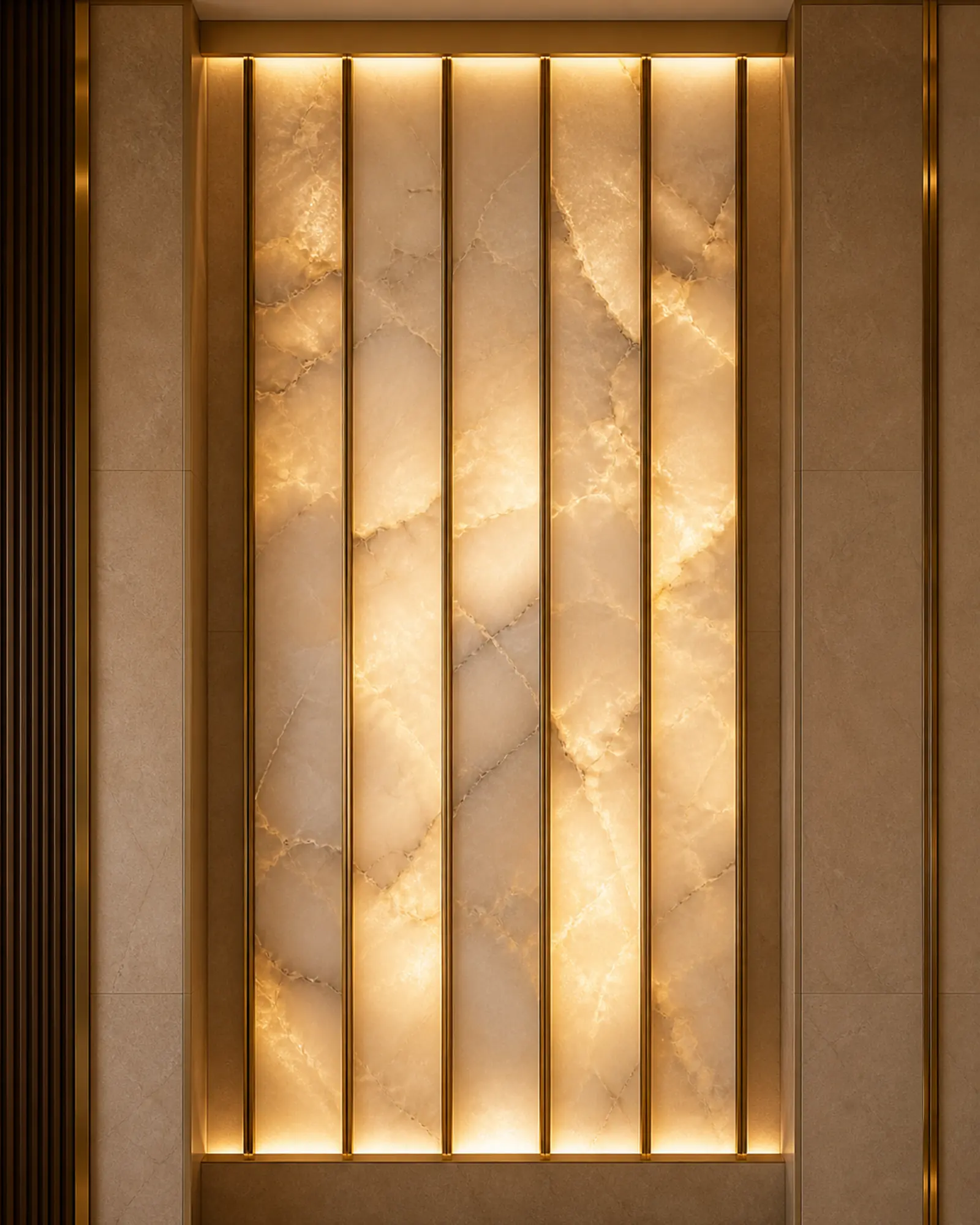 Decorative Lighting profile - Custom decorative lighting feature integrated into a hotel reception wall