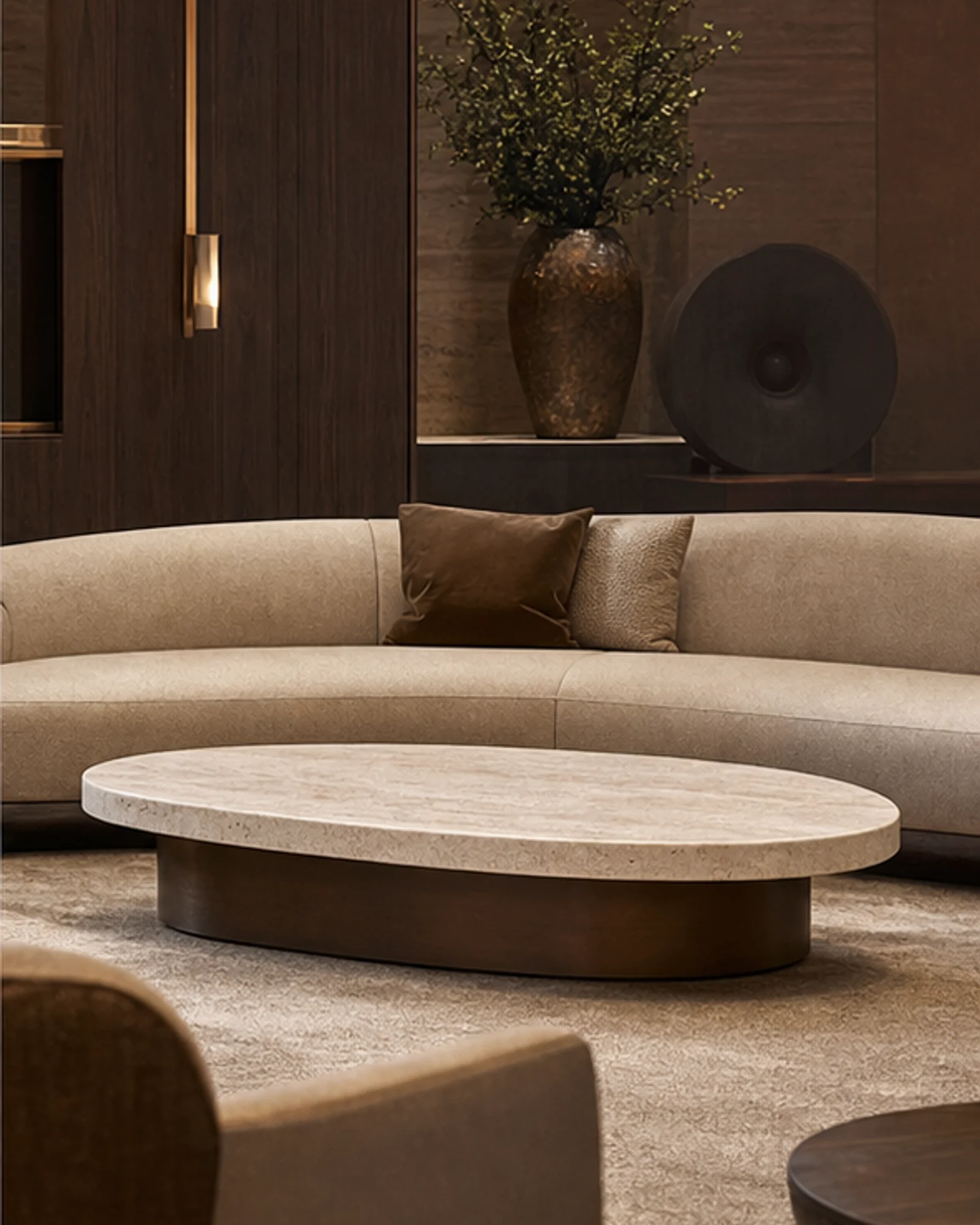 Travertine Coffee Table in context - hotel lobby, suite living area, luxury residence