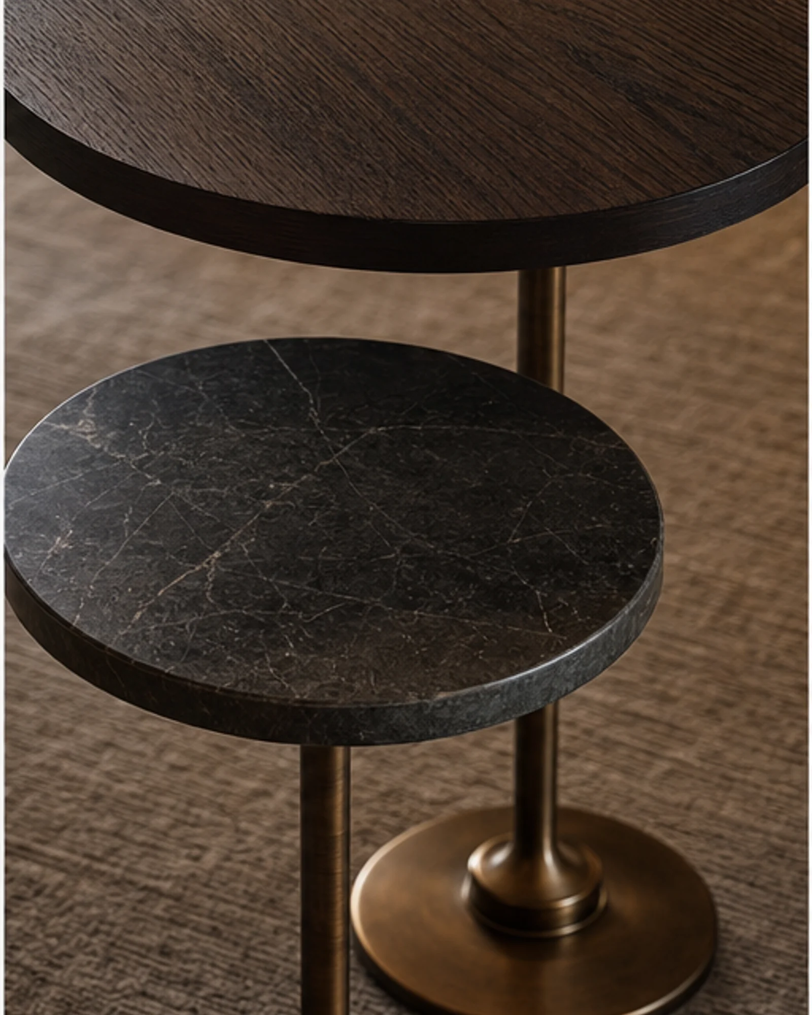 Nesting Side Tables detail view - Elegant nesting side tables beside lounge seating in a luxury interior