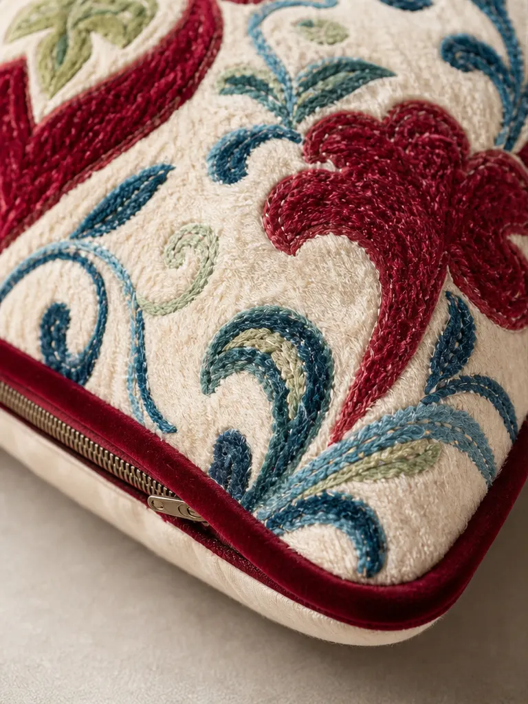 Garnet Orchard Cushion textile and construction detail