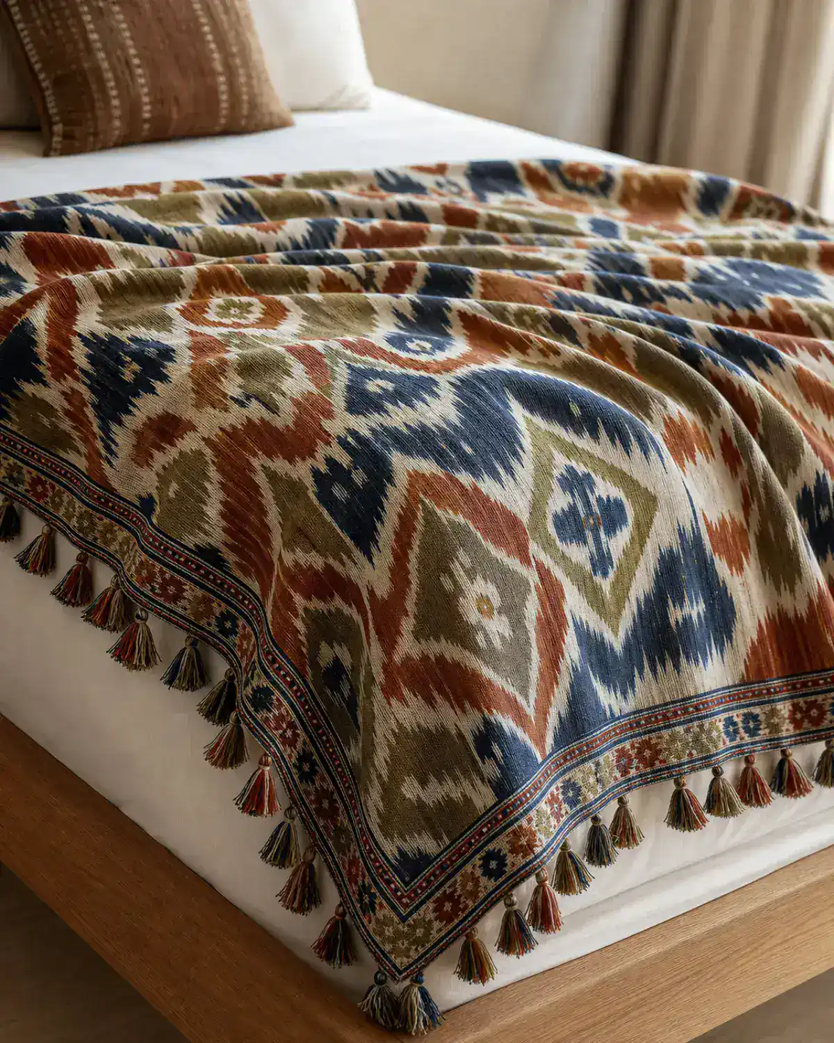 Cedarline handloom cotton throw with olive, rust, navy, and parchment stripes