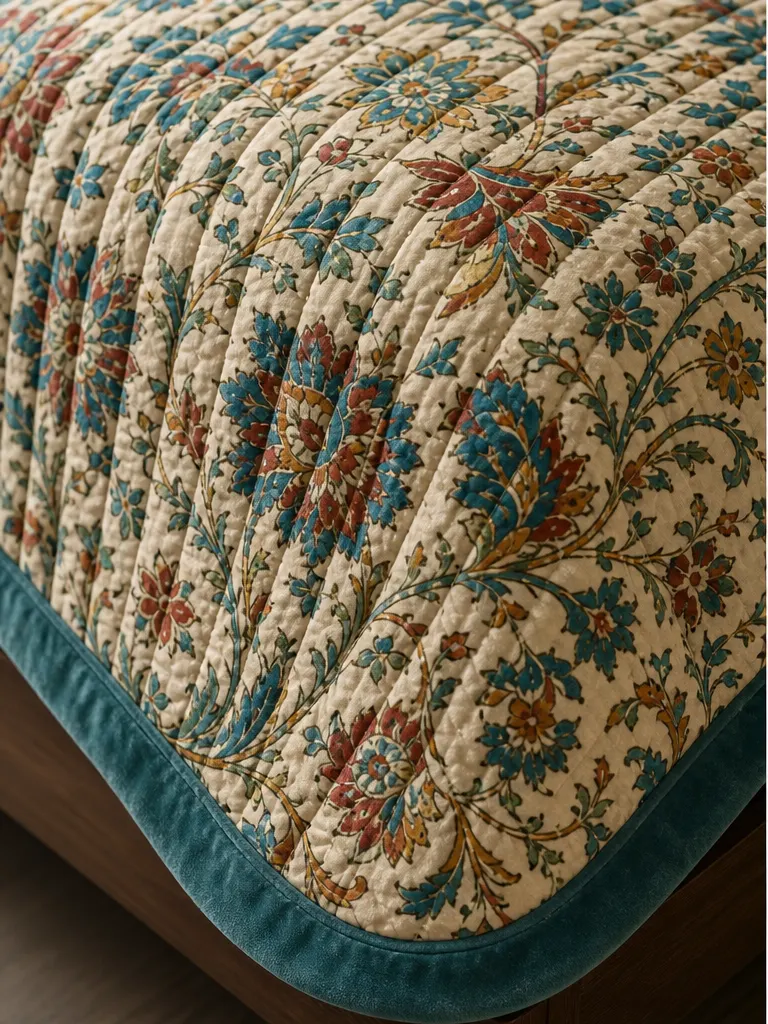 Tidal Garden Quilted Coverlet textile and construction detail