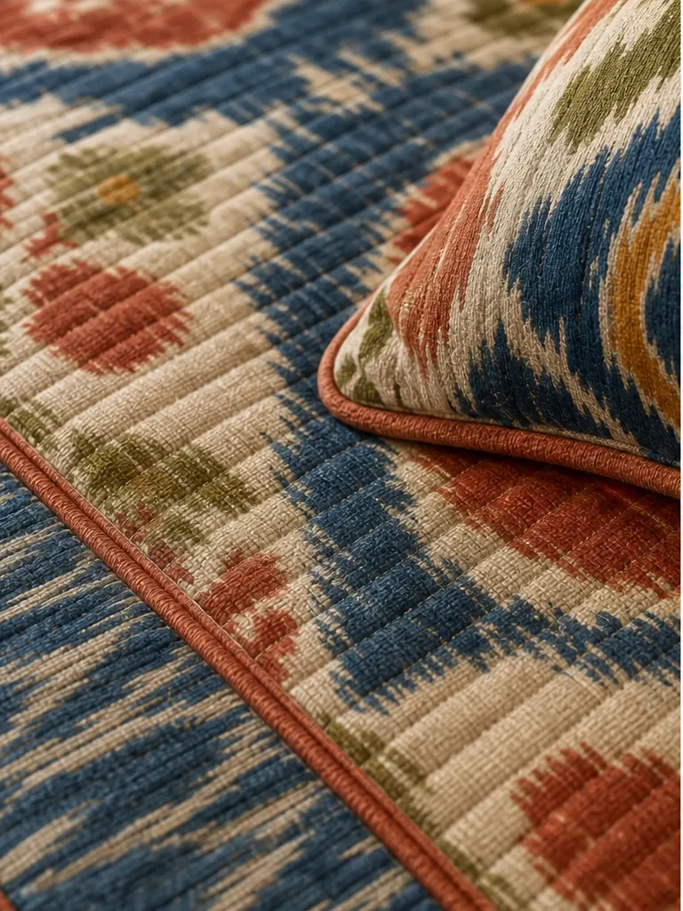 Blue Orchard Bed Runner Set textile and construction detail