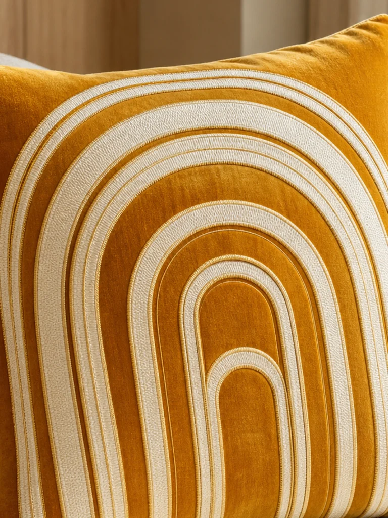 Saffron Arc Cushion textile and construction detail