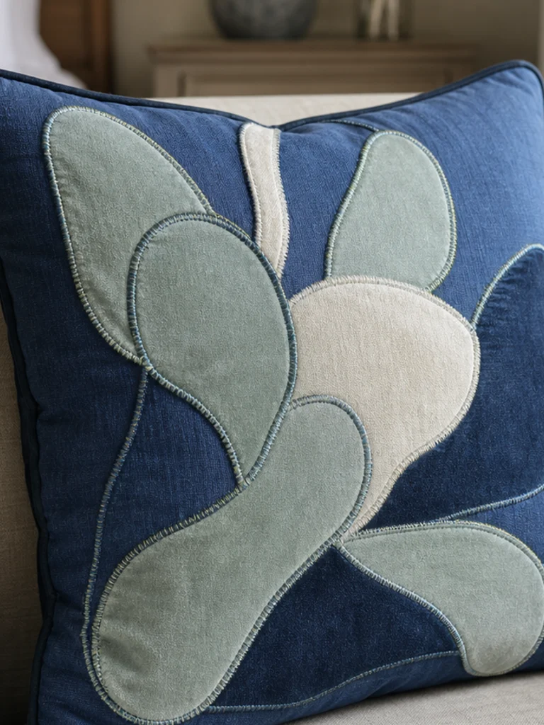 Lapis Petal Cushion textile and construction detail