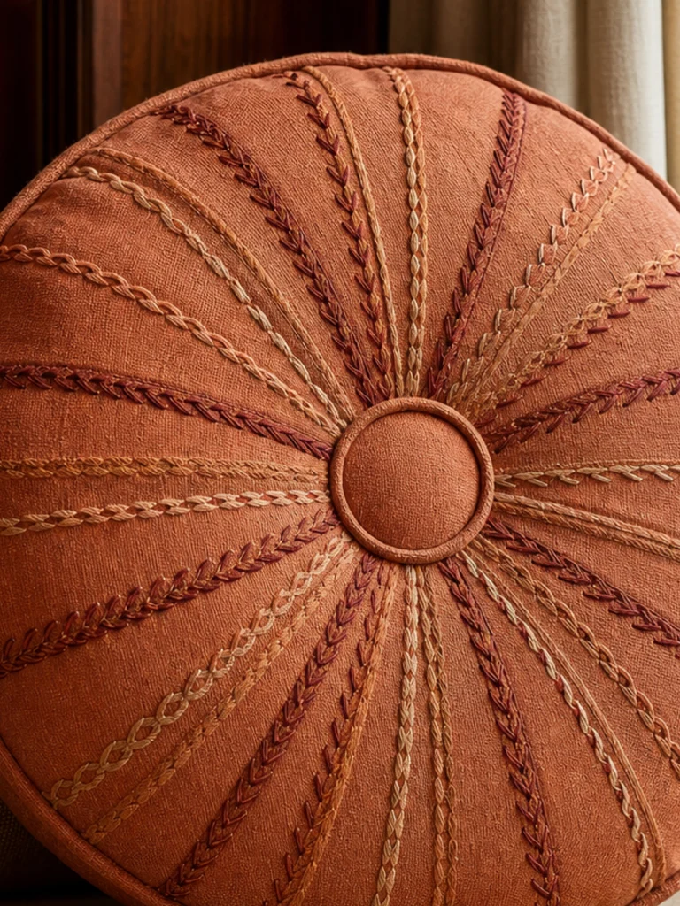 Terracotta Compass Cushion textile and construction detail