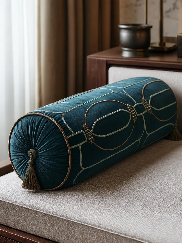 Teal Lantern Bolster shown in Daybeds, lobby sofas, window benches