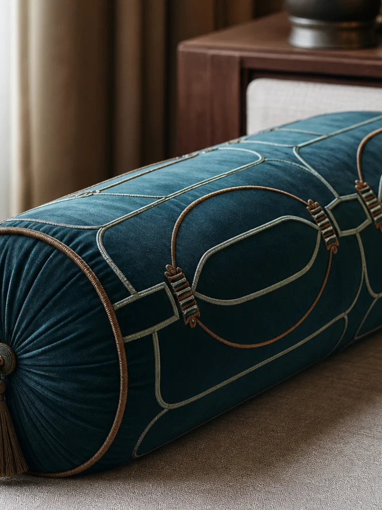 Teal Lantern Bolster textile and construction detail