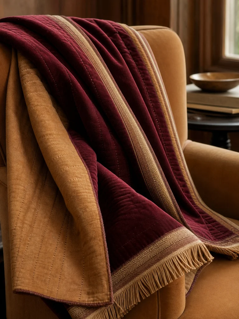 Oxblood Reversible Throw shown in Luxury suites, reading lounges, villas