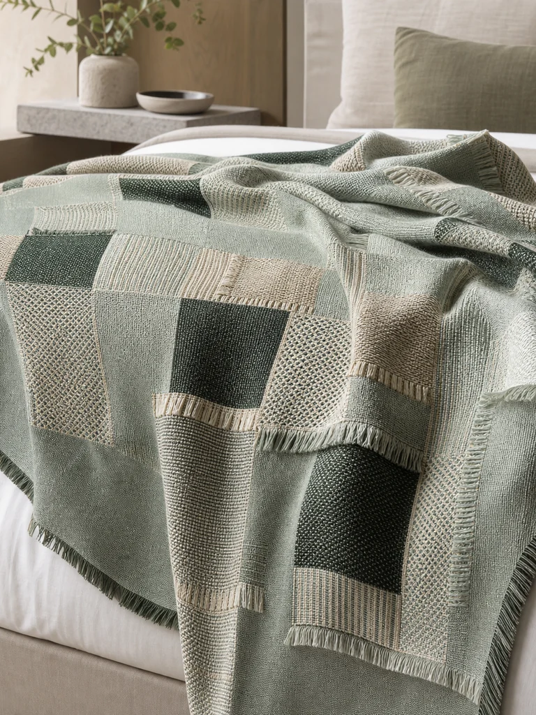Celadon Grid Throw shown in Guest rooms, spas, serviced apartments