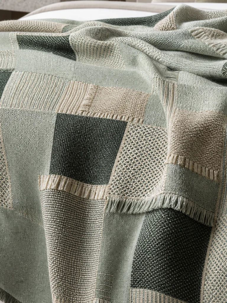 Celadon Grid Throw textile and construction detail