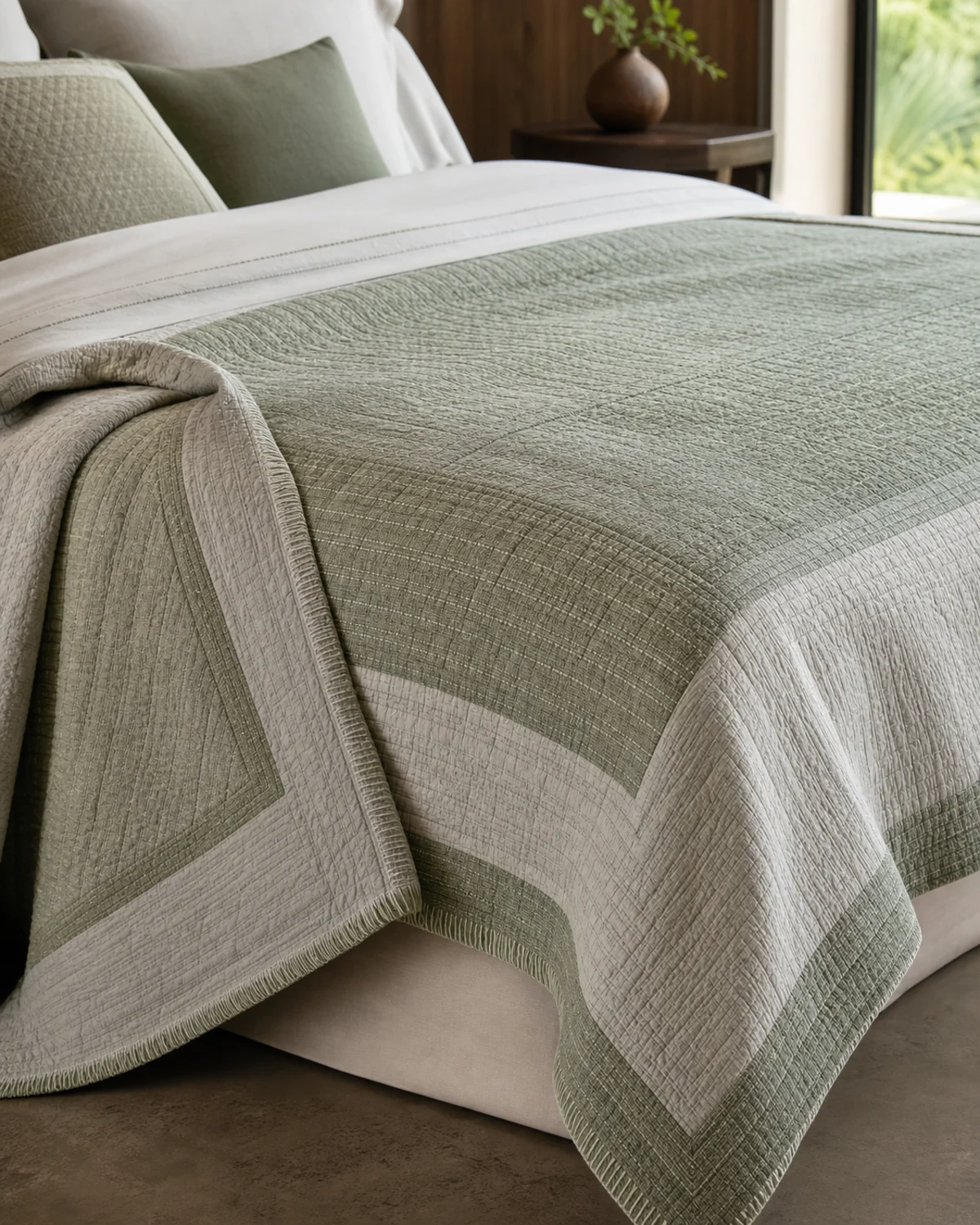 Celadon Vale Bedspread original BSA full-drop bedspread in celadon, sage, and pale mineral
