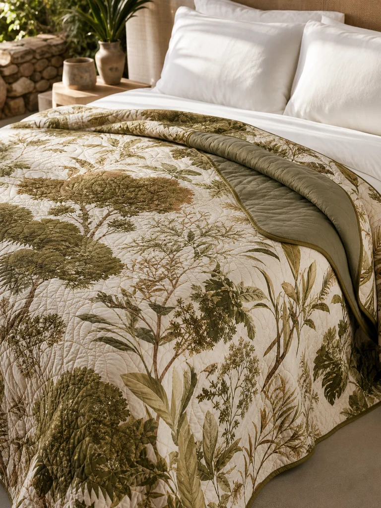Olive Canopy Quilt shown in Garden suites, resorts, private residences
