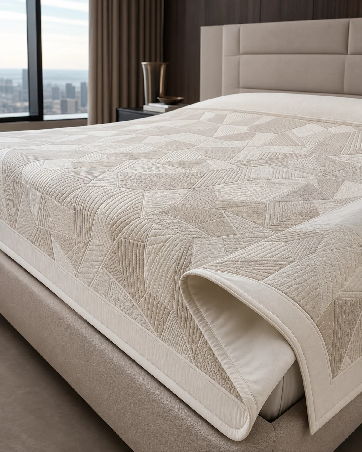 Ivory Mosaic Coverlet original BSA tonal matelassé coverlet in ivory, parchment, and pale taupe