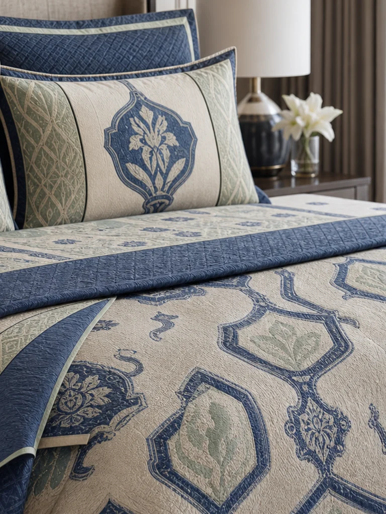 Lapis Crest Bed Set textile and construction detail