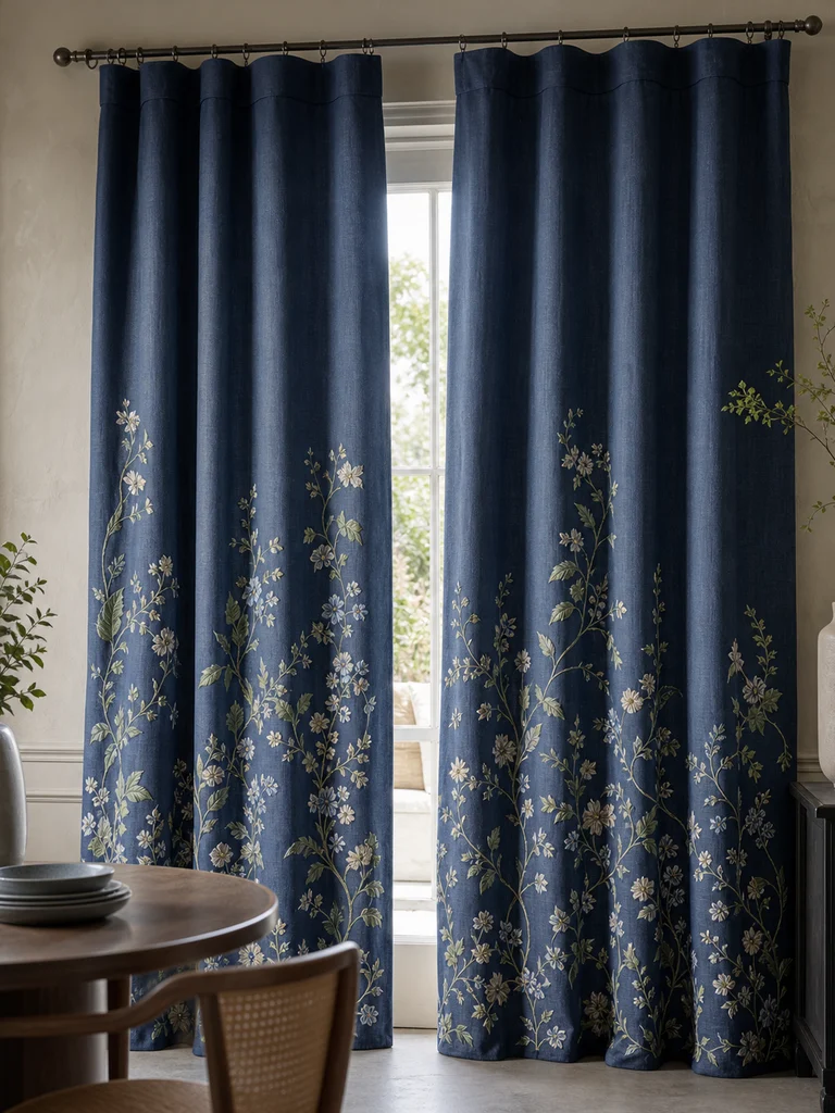 Indigo Garden Curtain Set shown in Suites, dining rooms, villas, members’ clubs