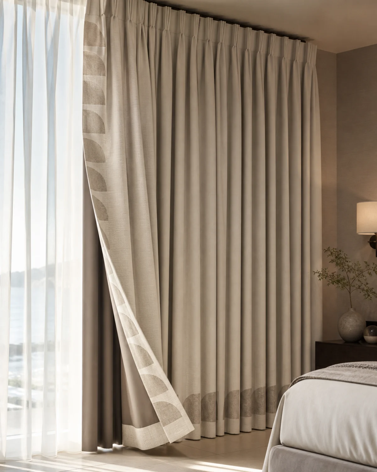 Ivory Arc Blackout Set original BSA blackout-ready layered curtain set in ivory, parchment, and warm taupe
