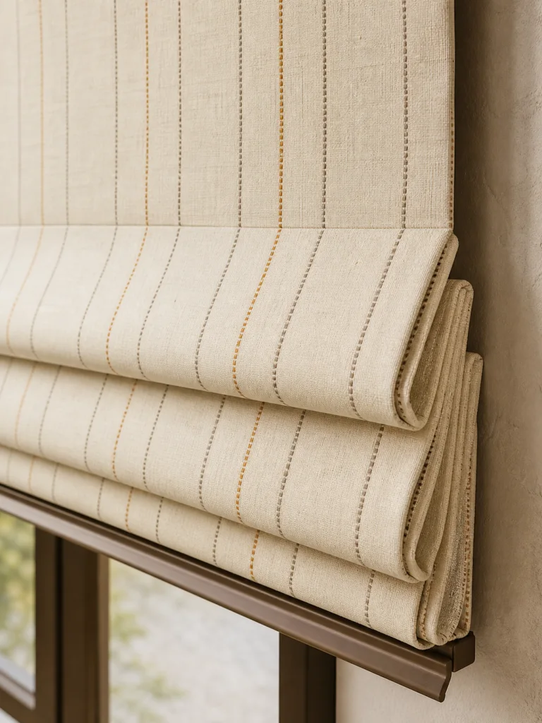 Aurelia Fold Roman Blind textile and construction detail