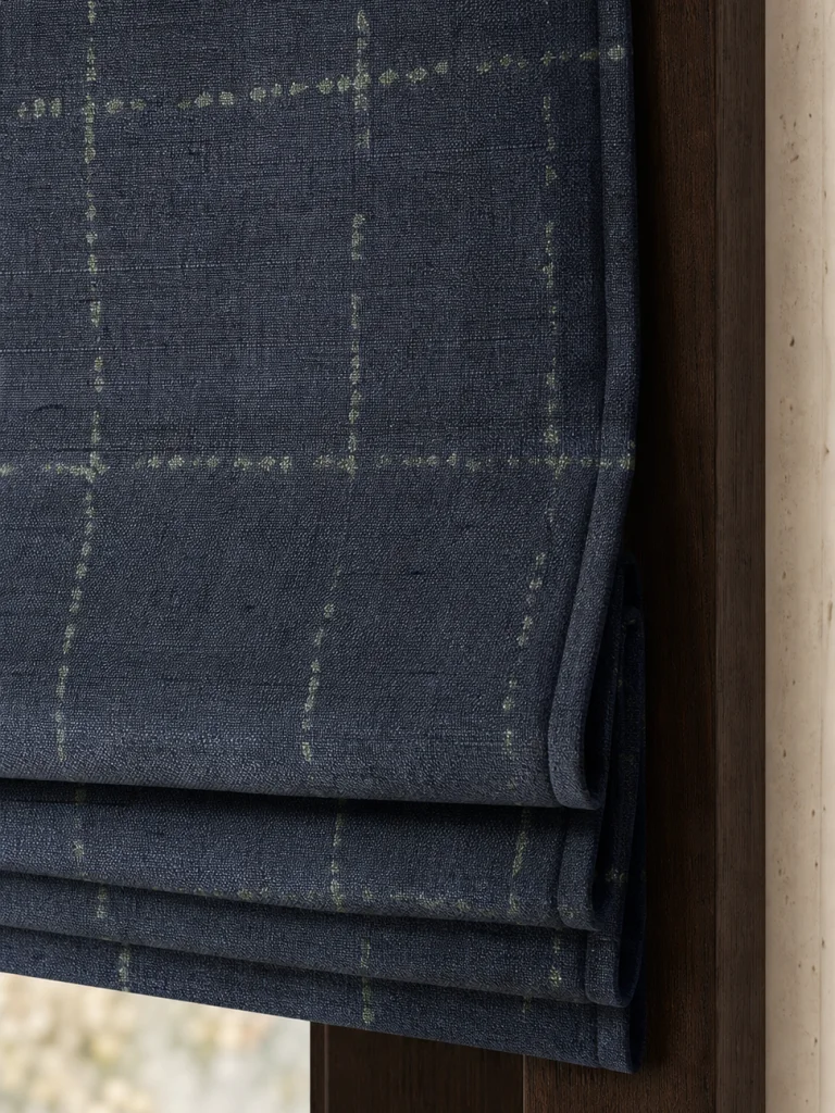 Indigo Vale Roman Blind textile and construction detail
