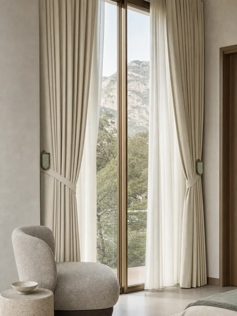 Celadon Crest Holdback Set shown in Hotel suites, residences, lounges, restaurants, reception rooms