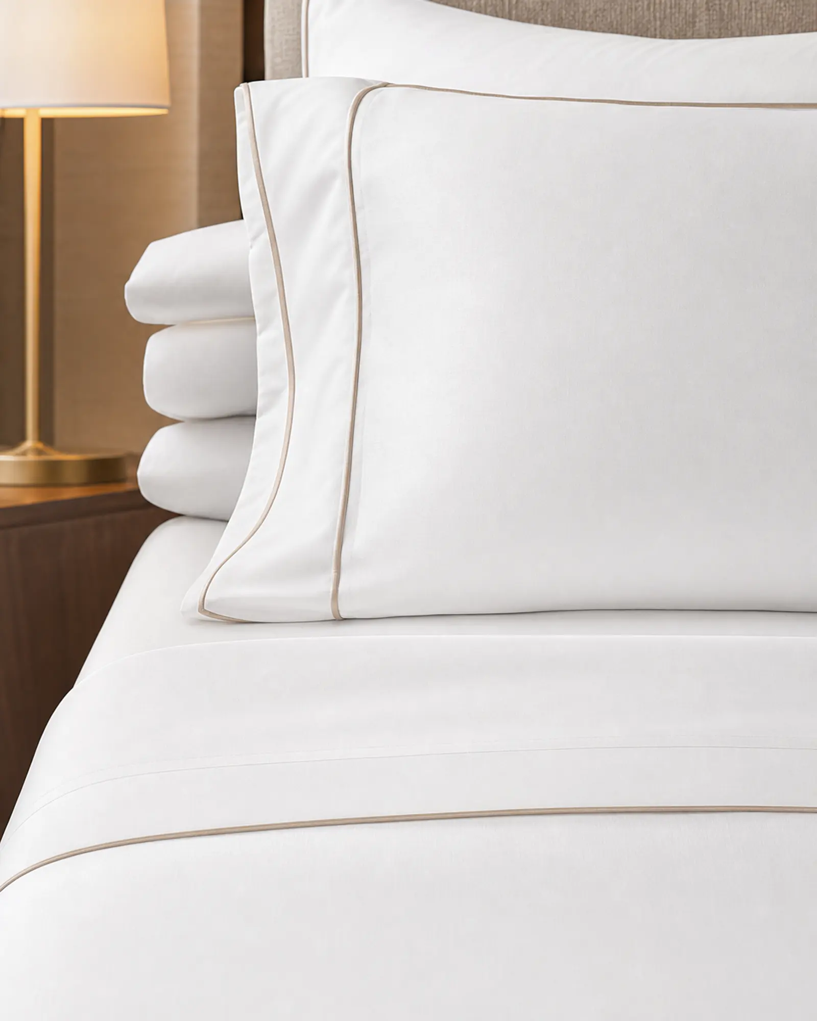 King Bed Sheet Set profile - Crisp white king bed sheet set on a luxury hotel bed